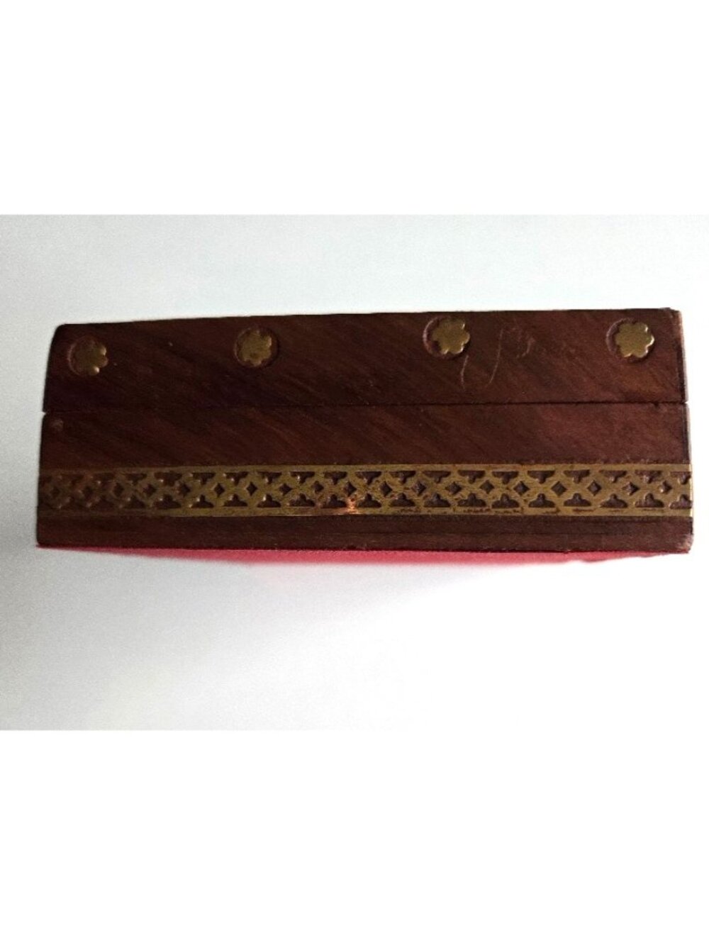 Handmade Indian Shisham Peacock's Lady Wood Trinket Box w/Red Fabric Lining - Picture 6 of 9